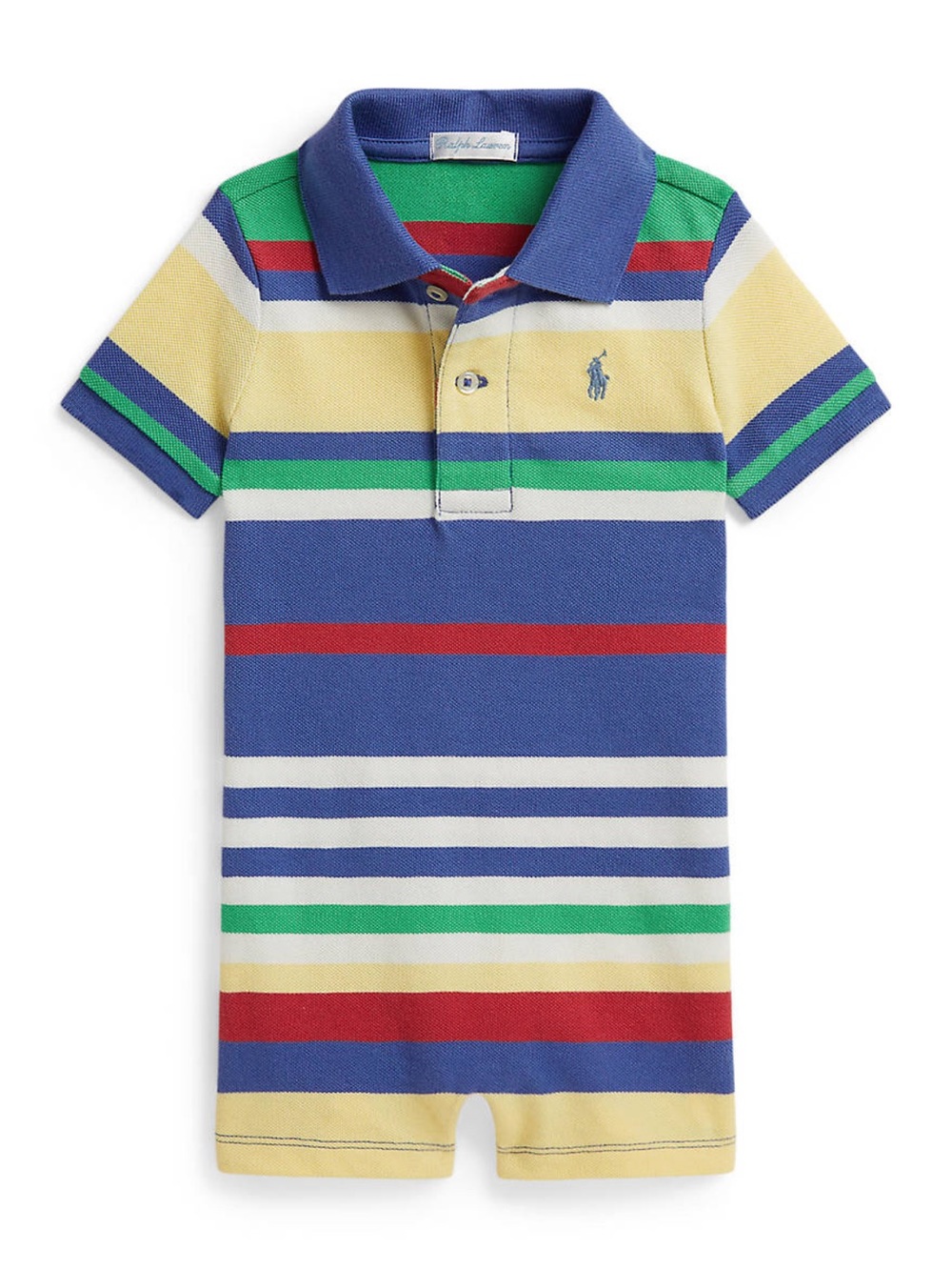 Ralph Lauren Boys' Striped Polo Romper - Blue, Yellow, Green, Red